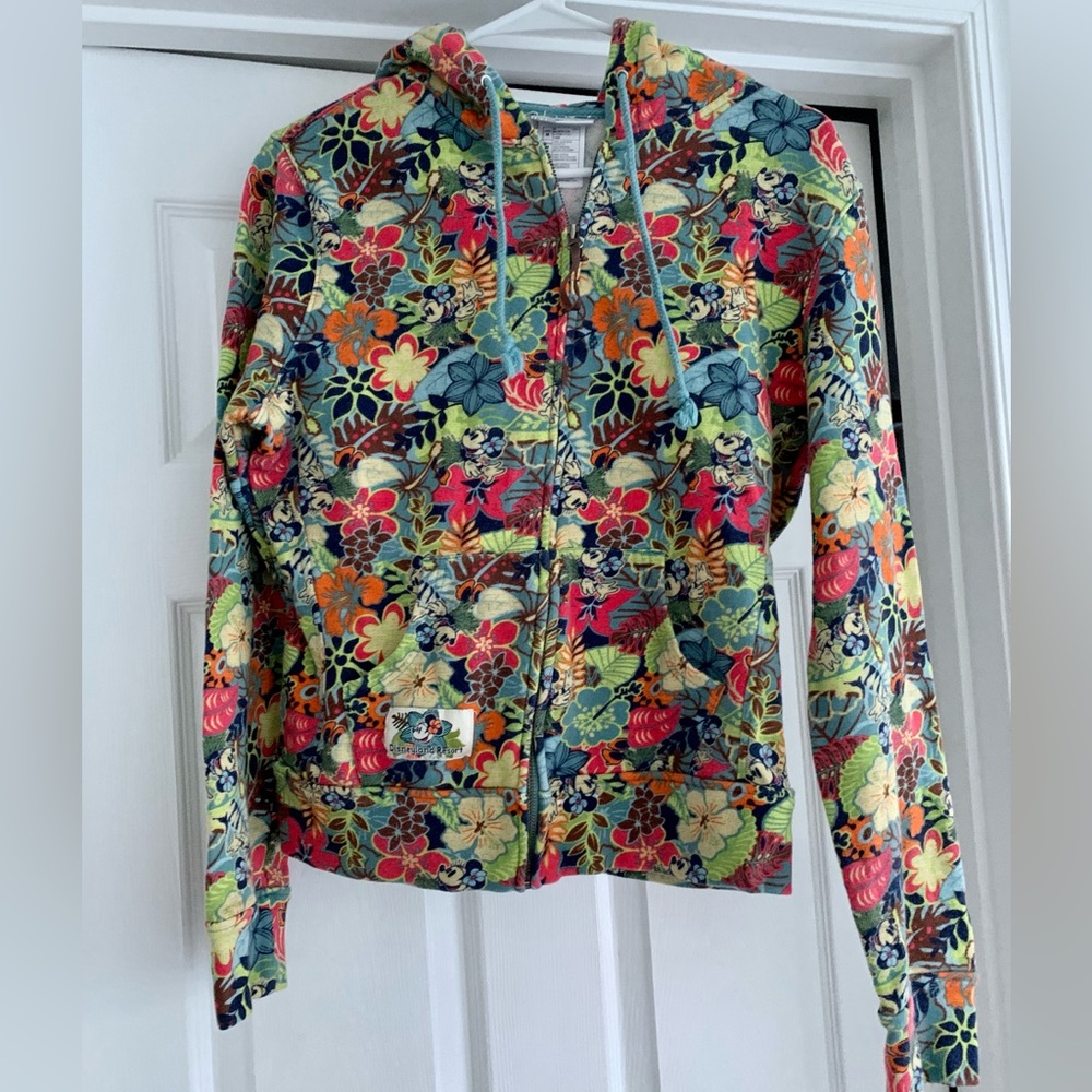 Disneyland Resort Minnie Mouse Hoodie Tropical Hula Hawaii Floral Print Medium